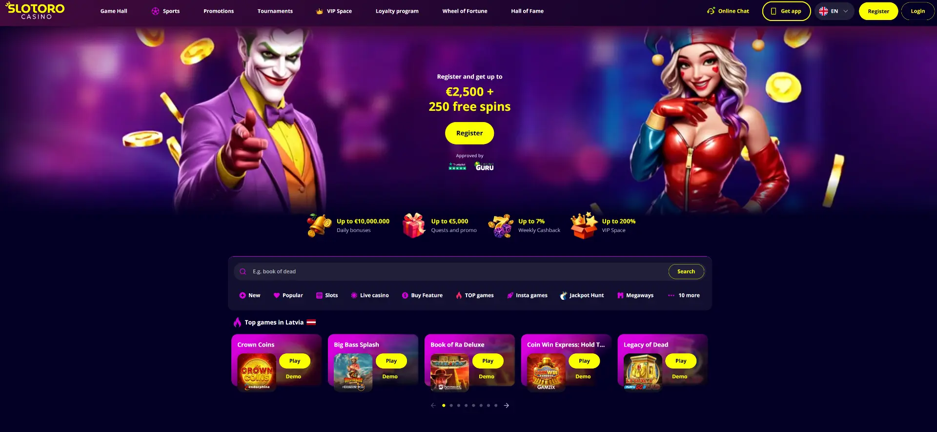 Slotoro kazino – jauns spēlētājs tirgū ar 2500 € bonusu un 250 bezmaksas griezieniem